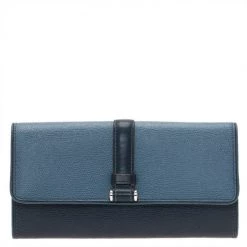 Tumi Blue Leather Buckle Detail Continental Wallet For Women