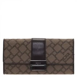 Tumi Brown Leather And Canvas Logo Continental Flap Wallet For Women