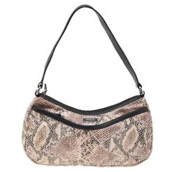 TUMI Black/Beige Python Effect Leather Zip Shoulder Bag For Women