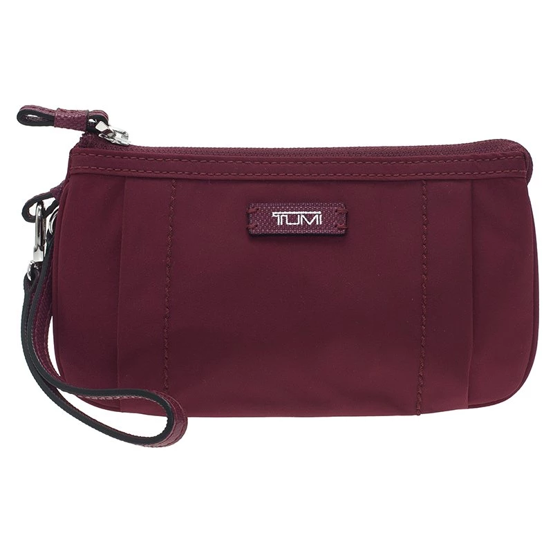 Tumi Burgundy Nylon And Leather Voyageur Pouch For Women